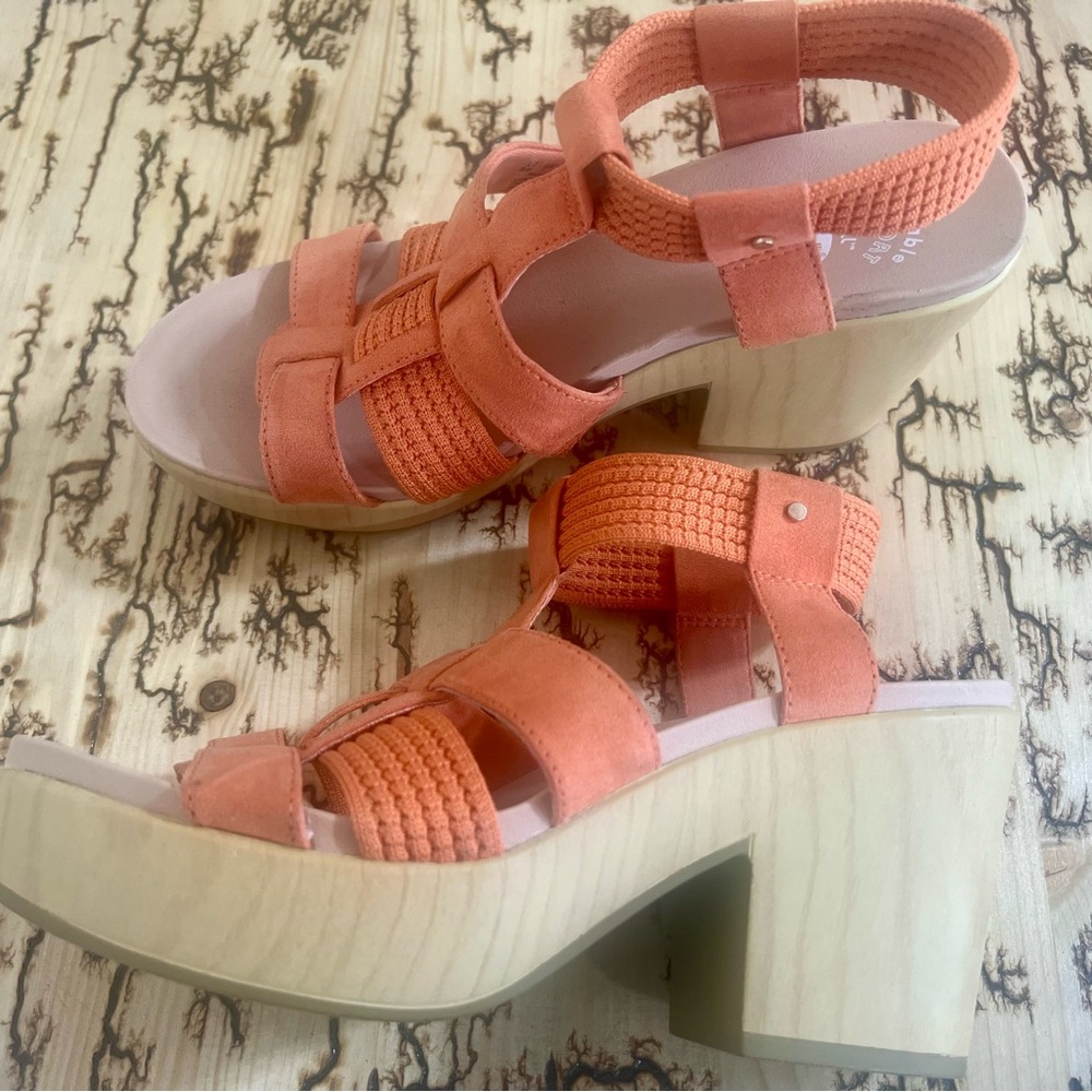 Dr Scholls Sandals Women 8 Blossom Heeled Orange Strappy Block Heeled Slingback - Picture 5 of 7